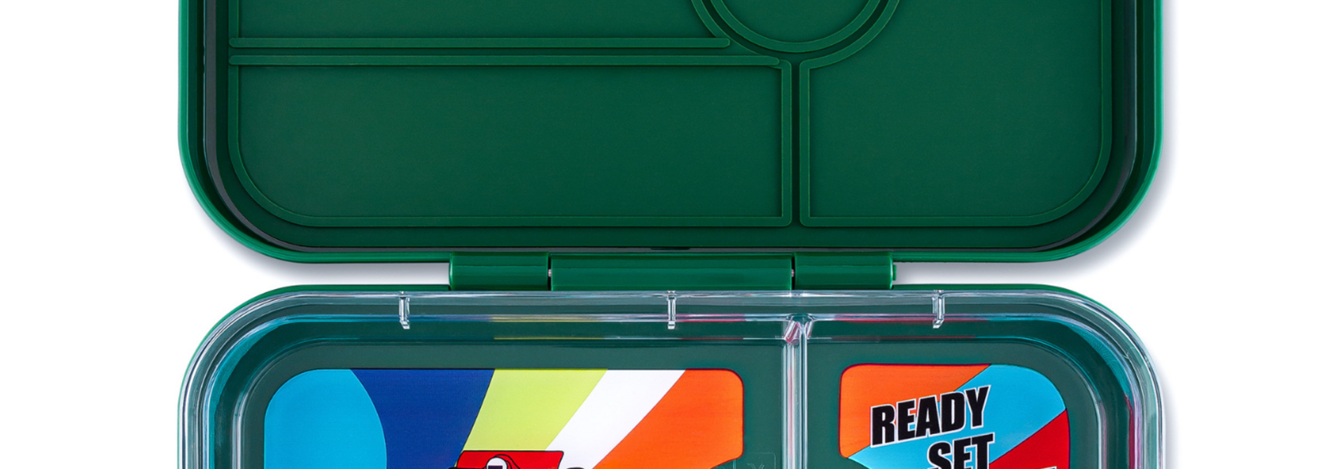 Yumbox Tapas XL - Leakproof big lunchbox - 4-sections - Greenwich Green / Race Cars tray