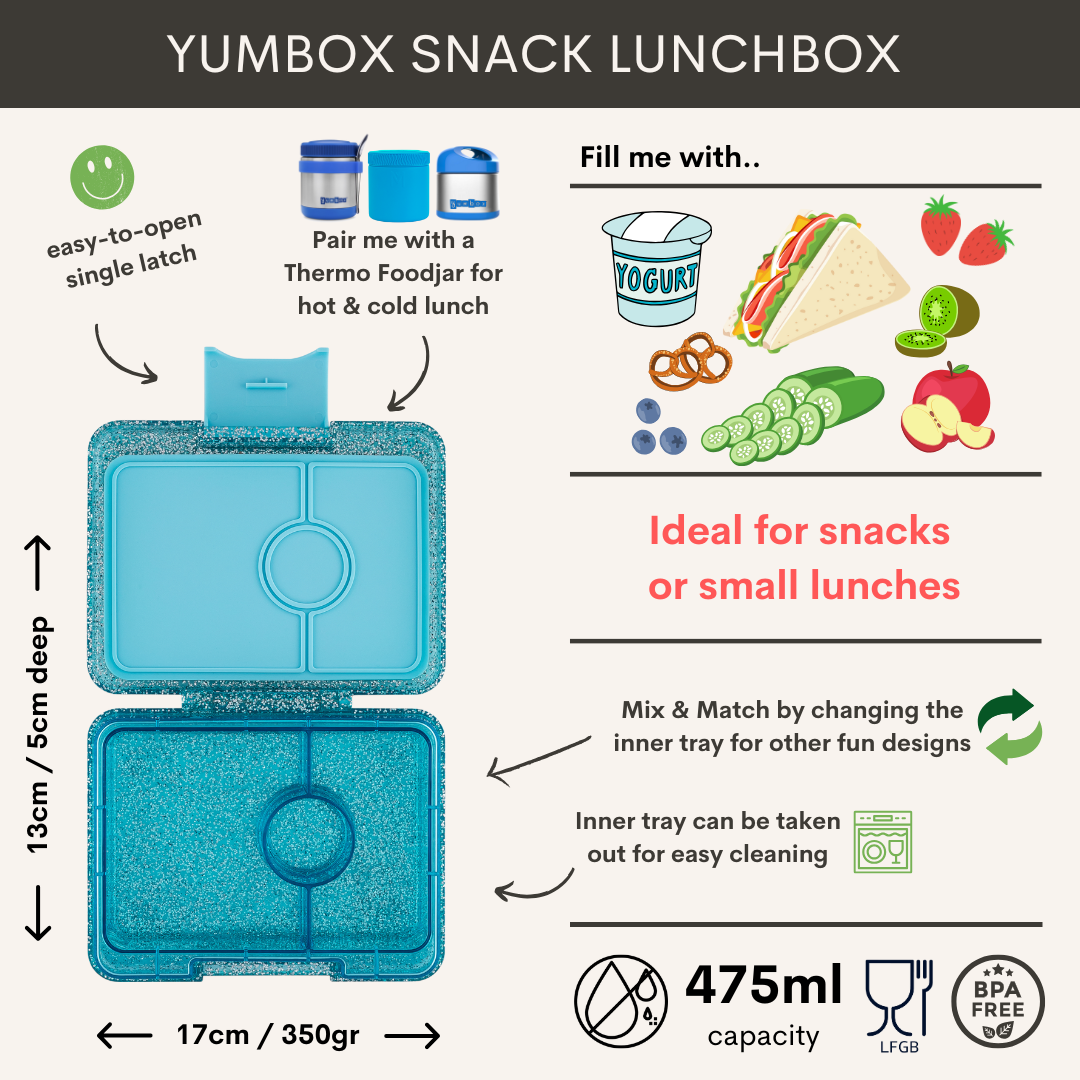 Yumbox Snack - lekvrije Bento box lunchbox - 3 vakken - Princess Paarse Glitter / Paars transparant tray-2