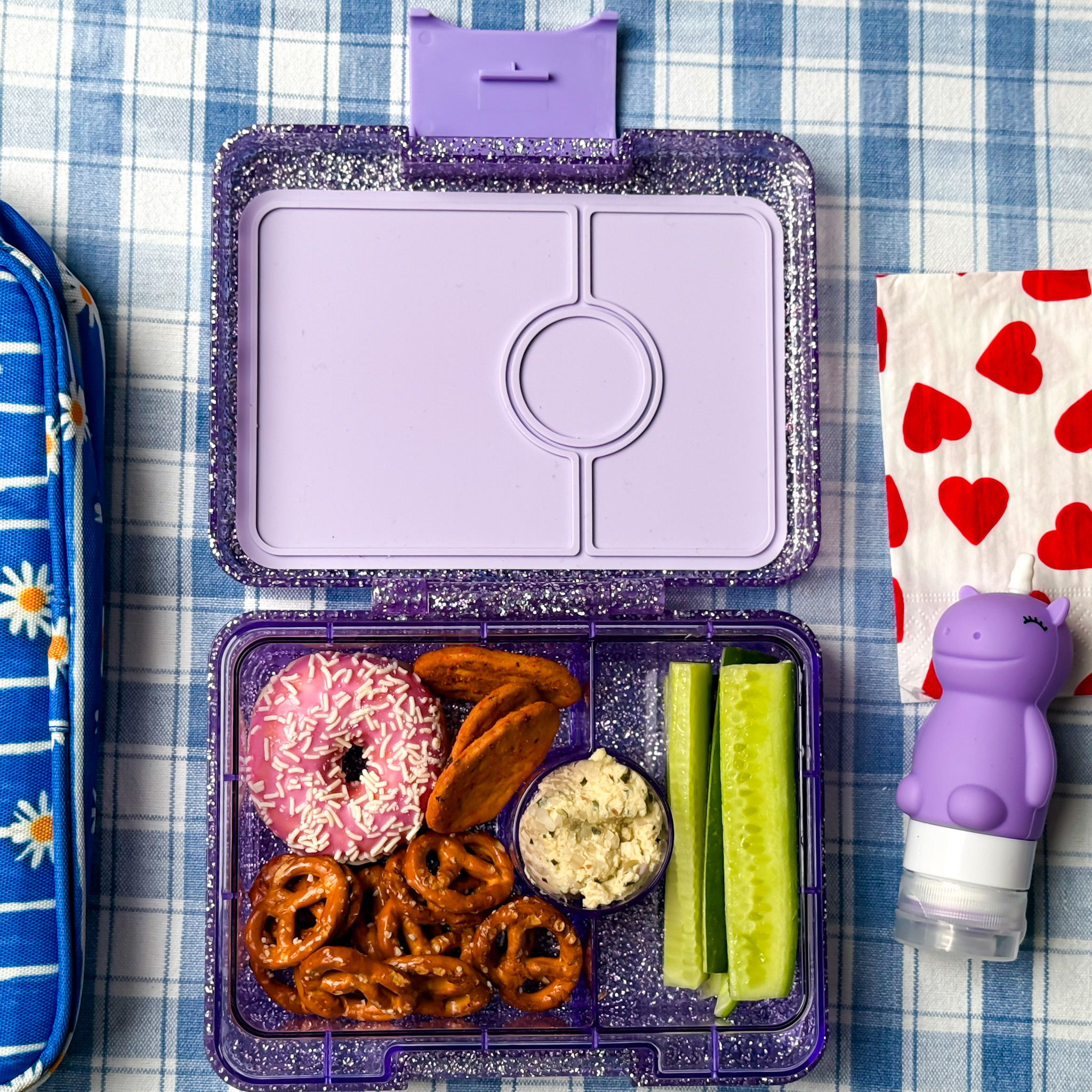 Yumbox Snack - lekvrije Bento box lunchbox - 3 vakken - Princess Paarse Glitter / Paars transparant tray-3