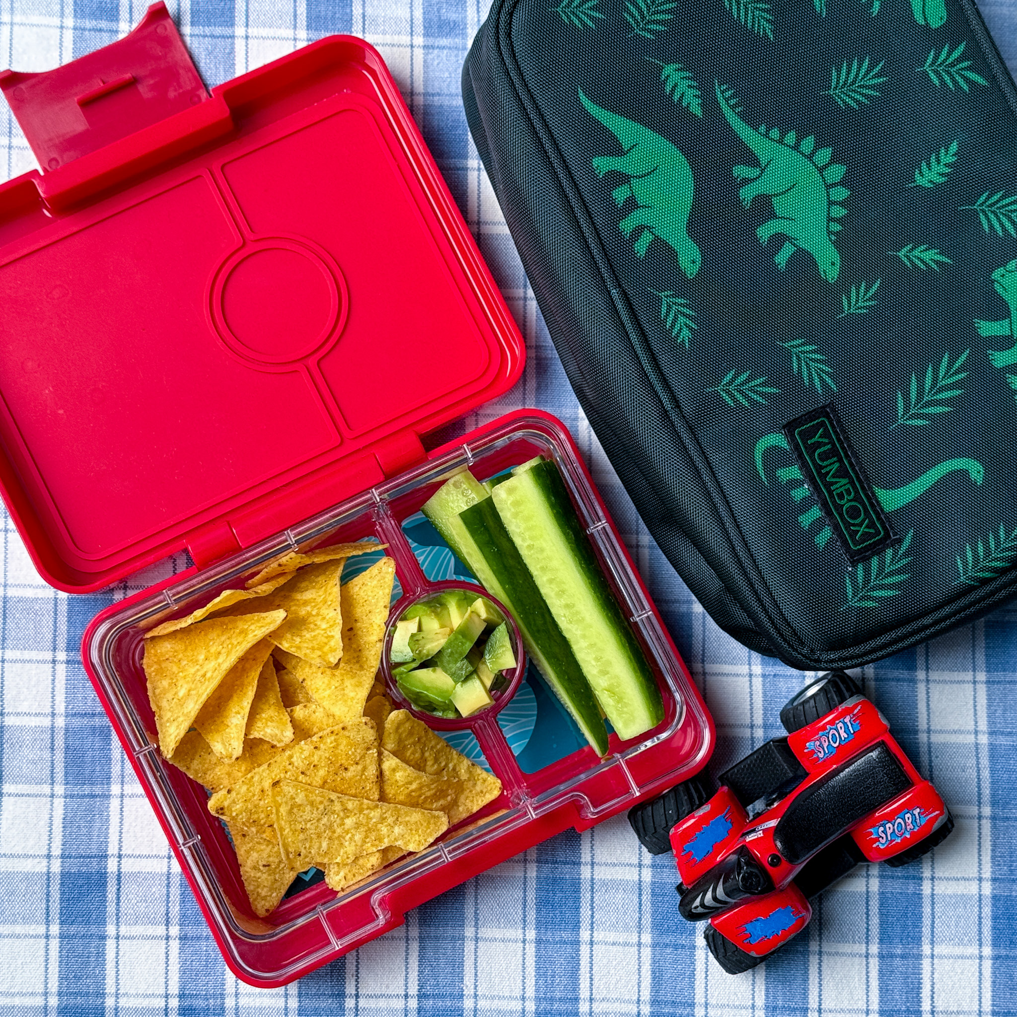 Yumbox Snack - lekvrije Bento box lunchbox - 3 vakken - Wow Rood / Haai tray-2