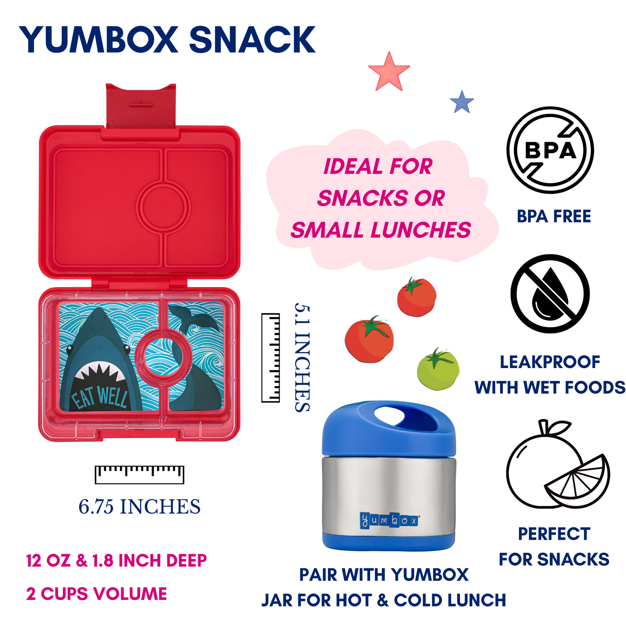 Yumbox Snack - lekvrije Bento box lunchbox - 3 vakken - Wow Rood / Haai tray-4