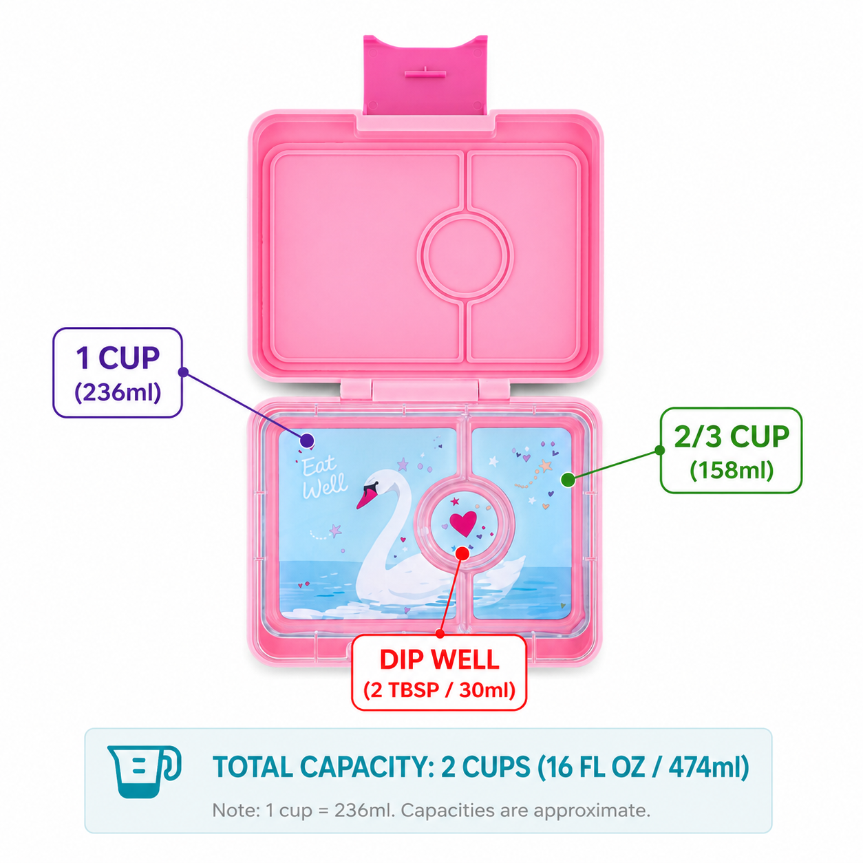 Yumbox Snack - lekvrije Bento box lunchbox - 3 vakken - Power Roze / Zwaan tray-3