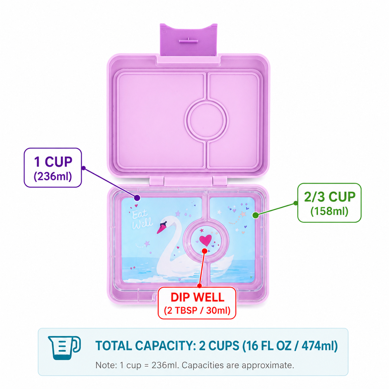 Yumbox Snack - lekvrije Bento box lunchbox - 3 vakken - Ami Paars / Zwaan tray-2