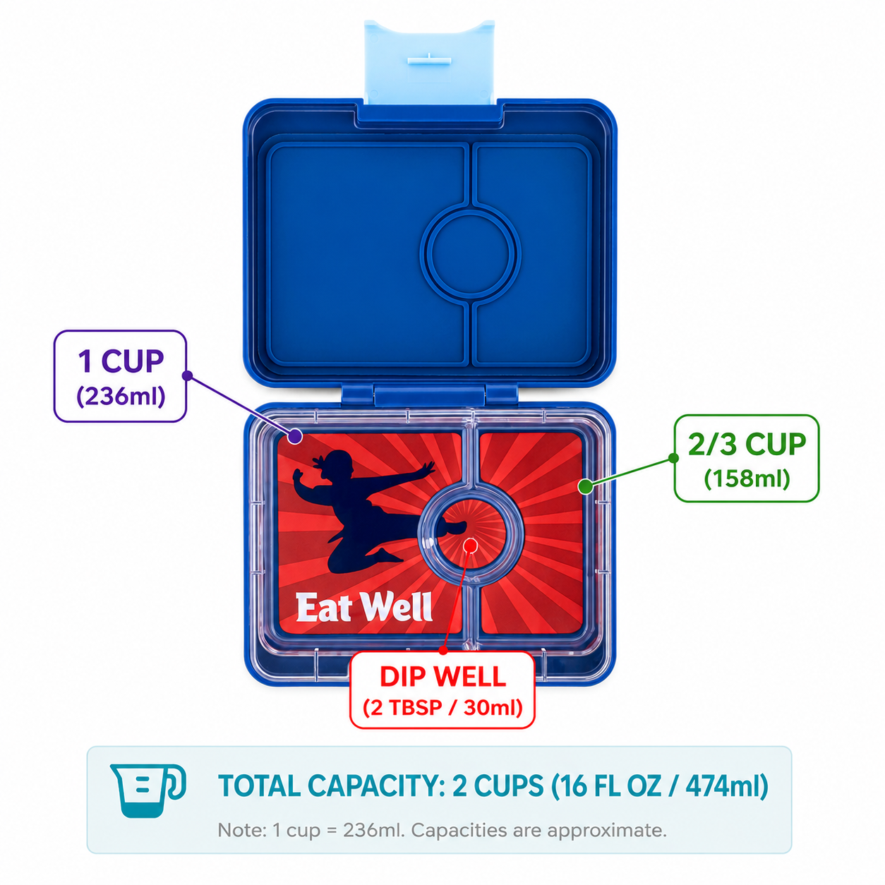 Yumbox Snack - lekvrije Bento box lunchbox - 3 vakken - Ninja Blauw / Kung Fu tray-2