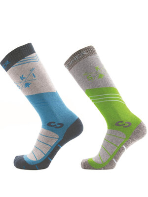 Sinner Sinner Ski Mountain Mens Ski Sokken Blauw Groen - Double Pack