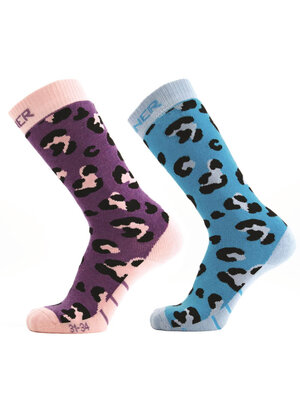 Sinner Sinner Dino  Kids Ski Sokken - Double Pack - Paars Blauw