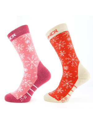 Sinner Sinner Snow Kids Ski Sokken - Double Pack - Oranje Roze