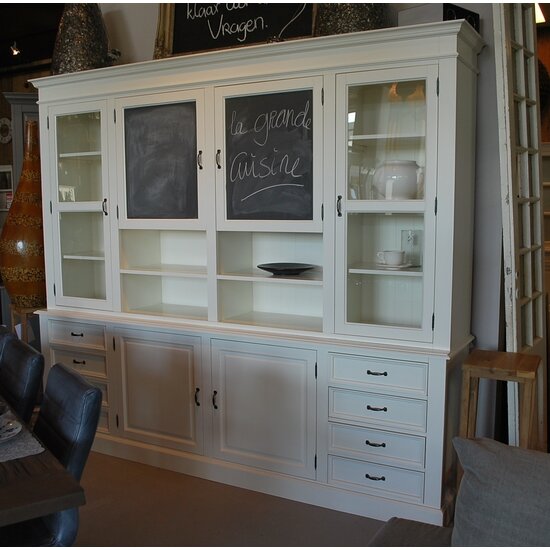 123kast  Buffetkast Le grand cuisine - 258x50x225H cm - 2 krijtborden - 4 deuren - 8 soft close lades - 2 open vakken - 2 lades
