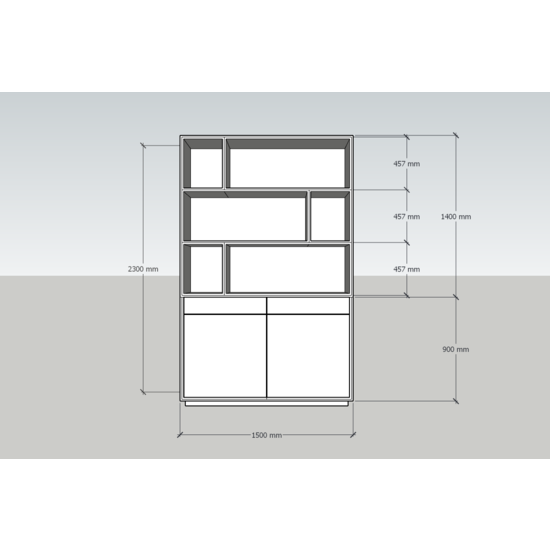 123kast  Vakkenkast San Remo - 150x40x230H cm - open vakken - 2 greeploze soft close lade's - 2 greeploze push to open deuren - strak design