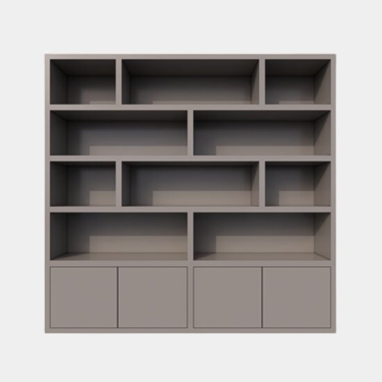 123kast  Vakkenkast Londen 02 - 250x40x240H cm - strak design - 4 greeploze deuren - push to open deuren - open vakken - 5cm plank dikte