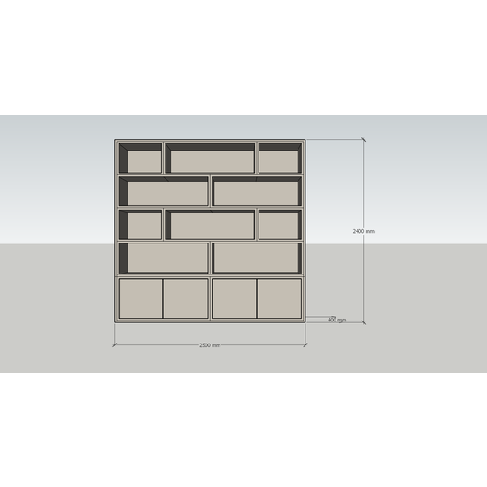 123kast  Vakkenkast Londen 02 - 250x40x240H cm - strak design - 4 greeploze deuren - push to open deuren - open vakken - 5cm plank dikte
