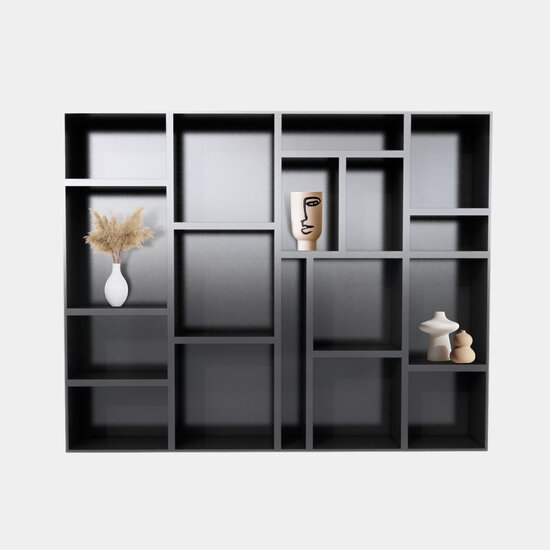 123kast  Vakkenkast Granada - 300x35x240H cm - open vakken - strak design - wandkast - 5cm plank dikte