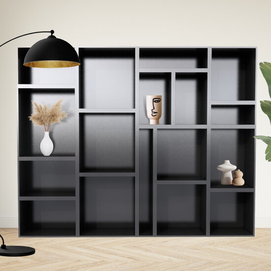 123kast  Vakkenkast Granada - 300x35x240H cm - open vakken - strak design - wandkast - 5cm plank dikte
