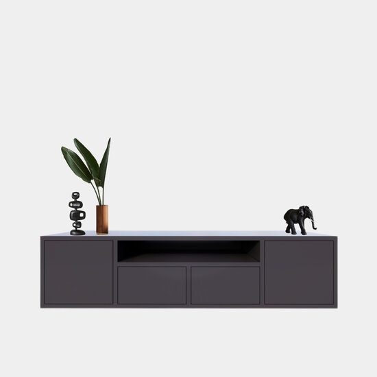 123kast  Tv dressoir Manhattan 09 - 200x40x50H cm - strak design - 4 greeploze deuren - push to open - open vak - met kabelgat