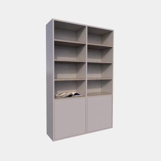 123kast  Vakkenkast Glasgow - 150x40x230H cm - boekenkast - eiken planken - strak design - 2 greeploze push to open deuren