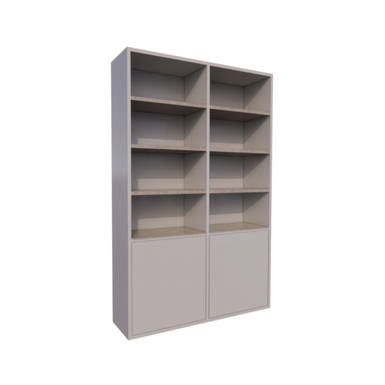 123kast  Vakkenkast Glasgow - 150x40x230H cm - boekenkast - eiken planken - strak design - 2 greeploze push to open deuren