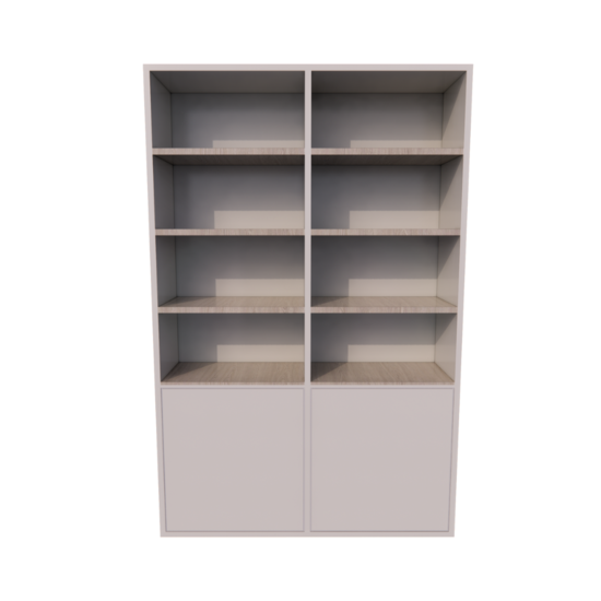 123kast  Vakkenkast Glasgow - 150x40x230H cm - boekenkast - eiken planken - strak design - 2 greeploze push to open deuren