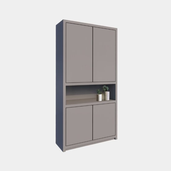123kast  Vakkenkast Manhattan 08 - 120x40x240H cm - strak design - 4 greeploze deuren - open vakken gedeelte