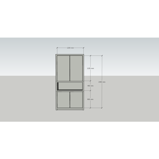123kast  Vakkenkast Manhattan 08 - 120x40x240H cm - strak design - 4 greeploze deuren - open vakken gedeelte