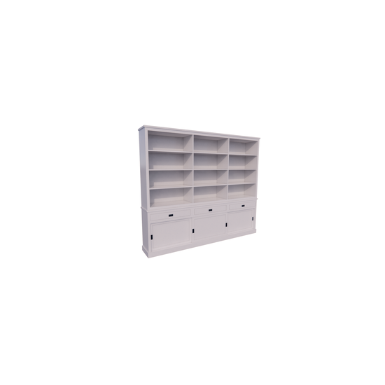 123kast  Boekenkast New York - 300x40x230H cm - strakke boekenkast - 3 soft close lades - 3 schuifdeuren - verstelbare planken