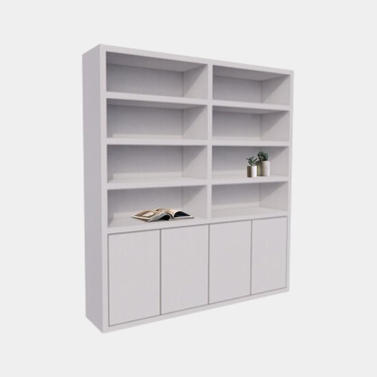 123kast  Boekenkast / Vakkenkast Stellenbosch - 200x40x220H cm - strak design - 4 greeploze deuren - open vakken