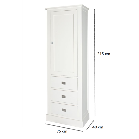 123kast  Buffetkast Iceland 08 - 75x40x215H cm - 1 dichte scharnierdeur - 3 soft close lades