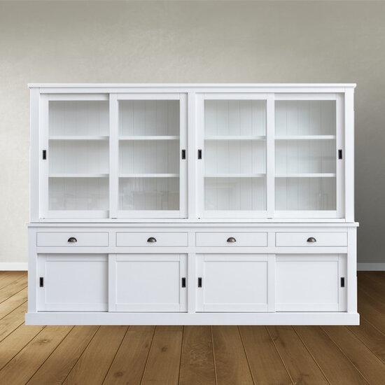 123kast  Buffetkast Canada - 300x50x220H cm - 4 vitrine schuifdeuren -  4 dichte schuifdeuren - 4  soft close lades