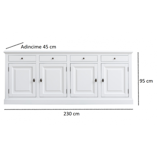 123kast  Dressoir Brela - 230x45x95H cm - 4 lades - 4 scharnierdeuren