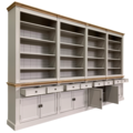 123kast  Boekenkast Modern Library - 400x43x240H cm - met eiken boven en tussenlijst - 8 scharnierdeuren - 8 lades - verstelbare planken