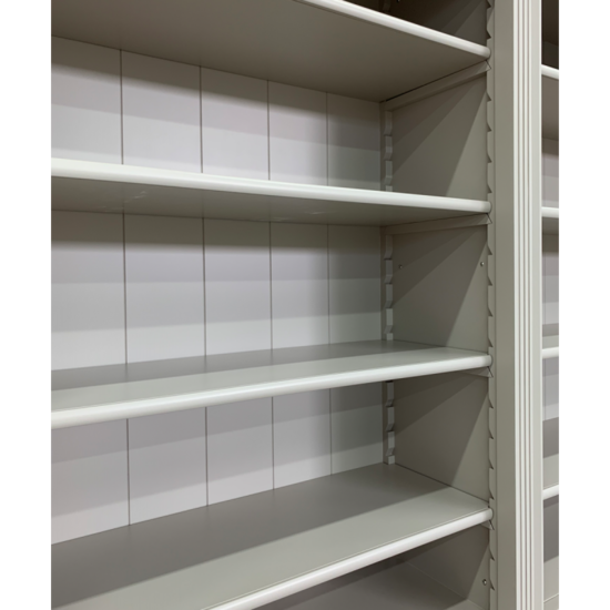 123kast  Boekenkast Modern Library - 400x43x240H cm - met eiken boven en tussenlijst - 8 scharnierdeuren - 8 lades - verstelbare planken