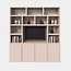 123kast Manhattan 05 Fächerschrank - 220x40x240H cm - schlankes Design - 4 push-to-open Türen - offene Fächer - Cinewall - mit TV Kabelloch - grifflose Türen