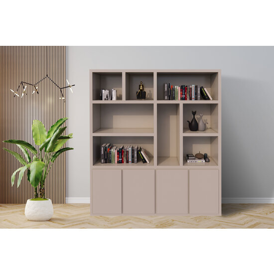123kast  Vakkenkast Manhattan 04 - 200x40x240H cm - strak design - 4 push to open deuren - open vakken - greeploze deuren - 5cm plank dikte