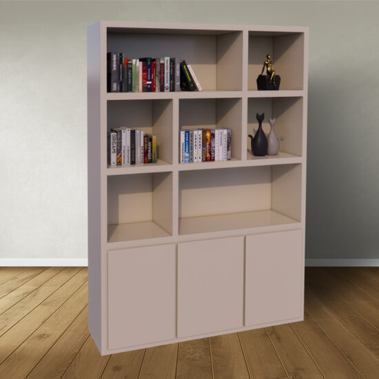 123kast  Vakkenkast Manhattan 03 - 180x40x240H cm - strak design - 3 push to open deuren - open vakken - greeploze deuren - 5cm plank dikte