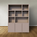 123kast  Vakkenkast Manhattan 03 - 180x40x240H cm - strak design - 3 push to open deuren - open vakken - greeploze deuren - 5cm plank dikte