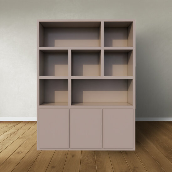 123kast  Vakkenkast Manhattan 03 - 180x40x240H cm - strak design - 3 push to open deuren - open vakken - greeploze deuren - 5cm plank dikte