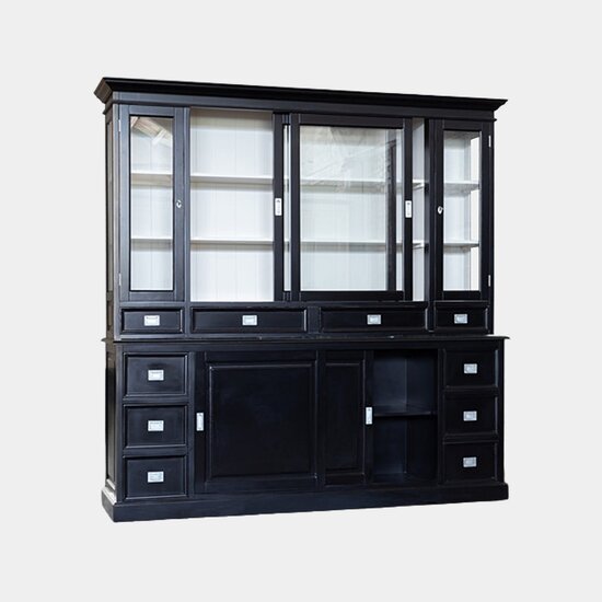 123kast  Buffetkast Marseille - 230x53x220H cm - glazen zijkanten - met schuifdeuren - met scharnierdeuren - 10 lades