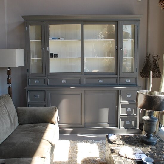 123kast  Buffetkast Marseille - 230x53x220H cm - glazen zijkanten - met schuifdeuren - met scharnierdeuren - 10 lades