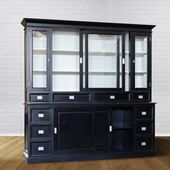 123kast  Buffetkast Marseille - 230x53x220H cm - glazen zijkanten - met schuifdeuren - met scharnierdeuren - 10 lades