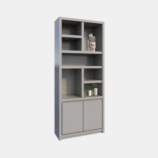 123kast  Vakkenkast Manhattan 02 - 100x40x240H cm - strak design - 2 greeploze push to open deuren - open vakken - 5cm plank dikte
