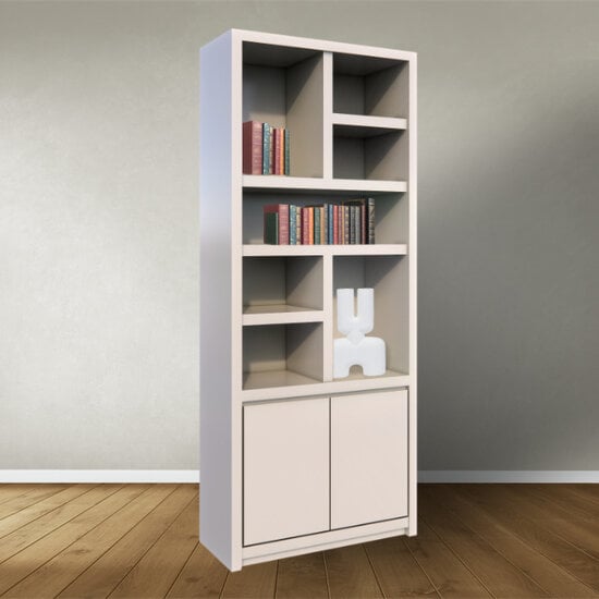 123kast  Vakkenkast Manhattan 02 - 100x40x240H cm - strak design - 2 greeploze push to open deuren - open vakken - 5cm plank dikte