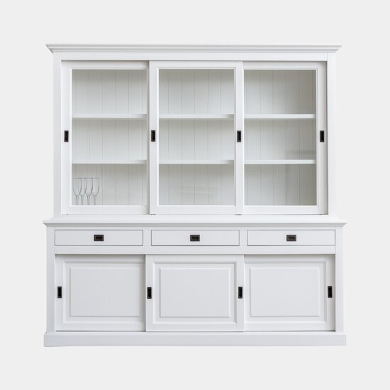 123kast  Buffetkast Mexico - 230x50x230H cm - 3 vitrine schuifdeuren - 3 lades - 3 dichte schuifdeuren