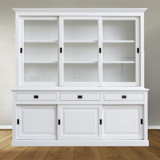 123kast  Buffetkast Mexico - 230x50x230H cm - 3 vitrine schuifdeuren - 3 lades - 3 dichte schuifdeuren