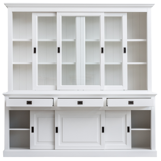 123kast  Buffetkast Mexico - 230x50x230H cm - 3 vitrine schuifdeuren - 3 lades - 3 dichte schuifdeuren