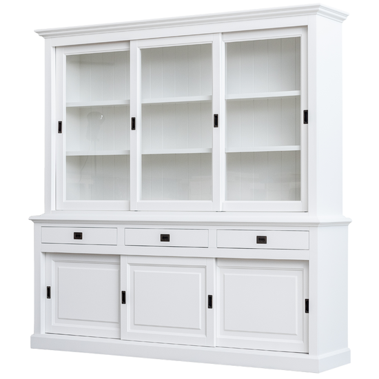 123kast  Buffetkast Mexico - 230x50x230H cm - 3 vitrine schuifdeuren - 3 lades - 3 dichte schuifdeuren