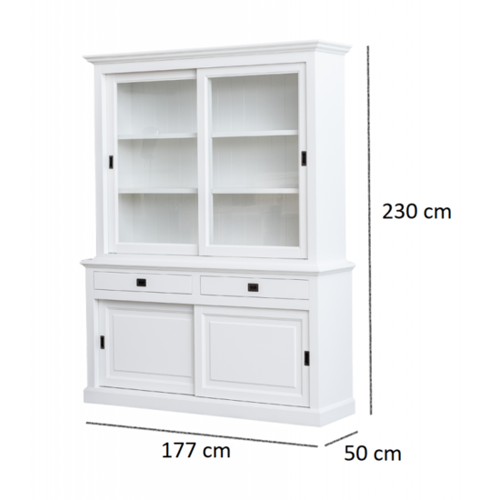123kast  Buffetkast Colombia - 177x50x230H cm - 2 vitrine schuifdeuren - 2 soft close lades - 2 dichte schuifdeuren