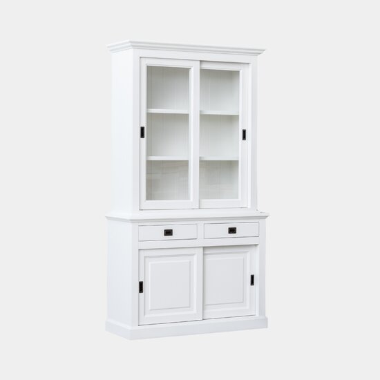 123kast  Buffetkast Peru - 126x50x230H cm - 2 vitrine schuifdeuren - 2 soft close lades - 2 dichte schuifdeuren