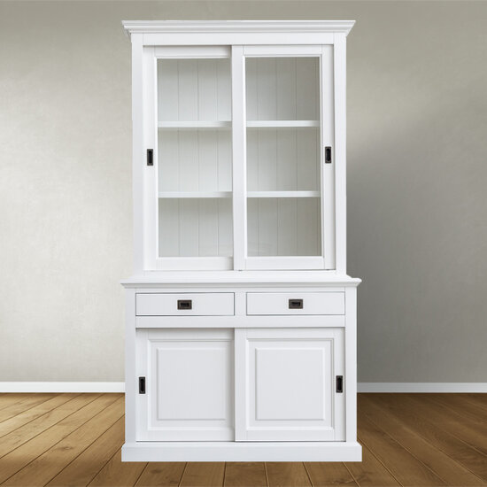 123kast  Buffetkast Peru - 126x50x230H cm - 2 vitrine schuifdeuren - 2 soft close lades - 2 dichte schuifdeuren