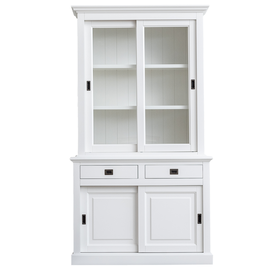 123kast  Buffetkast Peru - 126x50x230H cm - 2 vitrine schuifdeuren - 2 soft close lades - 2 dichte schuifdeuren