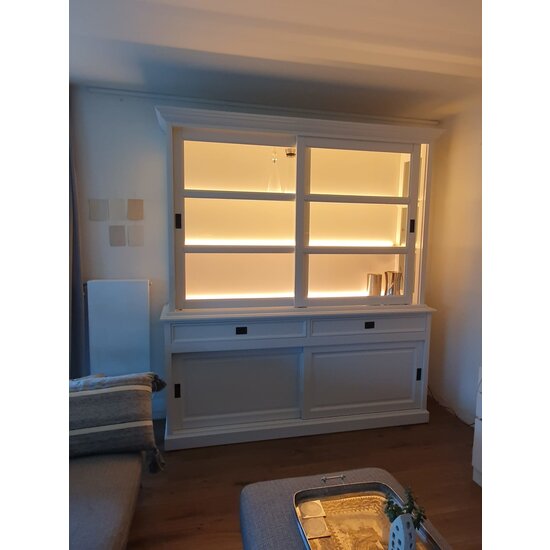 123kast  Buffetkast Miami beach -  200x53x218H cm - 2 vitrine schuifdeuren - 2 lades - 2 dichte schuifdeuren - glazen zijkanten