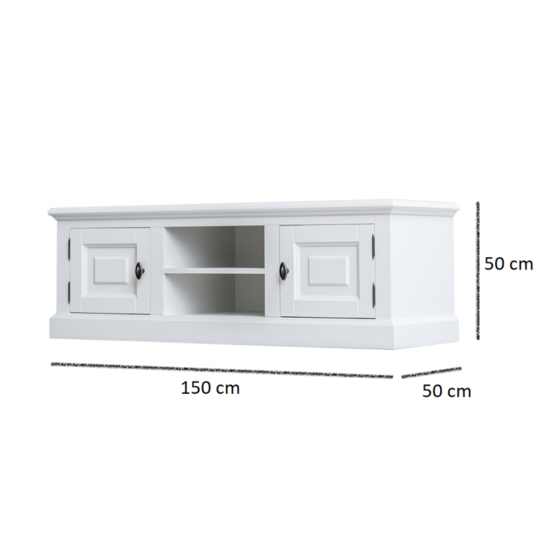 123kast  Tv dressoir Private - 150x50x50H cm - 2 dichte scharnierdeuren - open vak met kabelgat